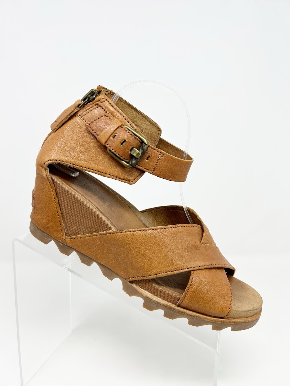 SOREL Joanie II Wedge Sandals Womens Camel Brown Ankle Strap Lug Sole Size 10.5